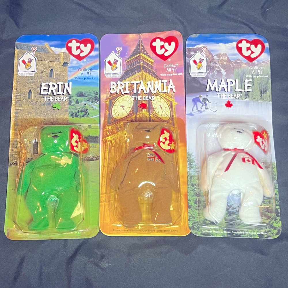 TY McDonald's Teenie Beanies - INTERNATIONAL Bears Set of 3 (1999)